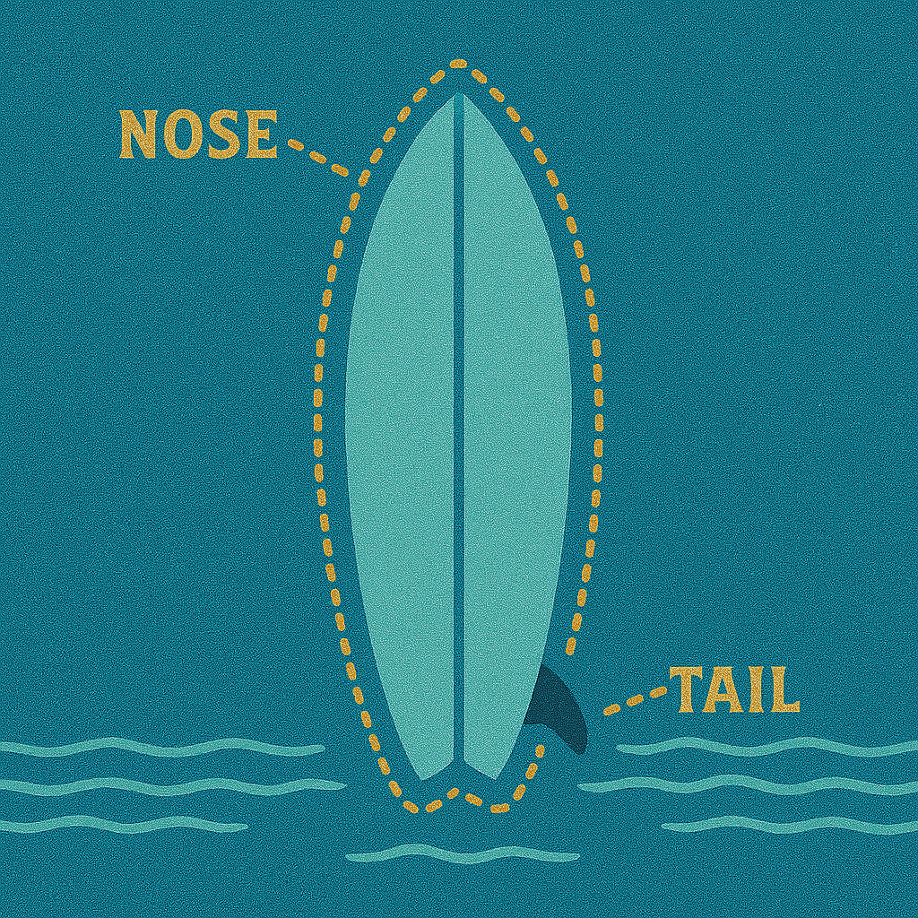 Diagrama simplificado de las partes de una tabla de surf